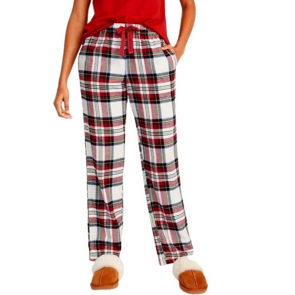 NEW PLUS OLD NAVY Red & White Tartan Plaid Ladies PJ Pants Drawstring Closure 2X - Picture 1 of 5